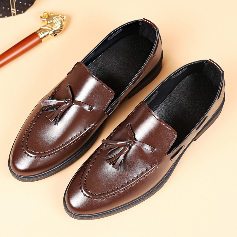 Cross-Border Large Size Men's Shoes Wholesale British Men's Casual Leather Shoes Beanie Tassel Small Leather Shoes Slip-On Loafers for Men