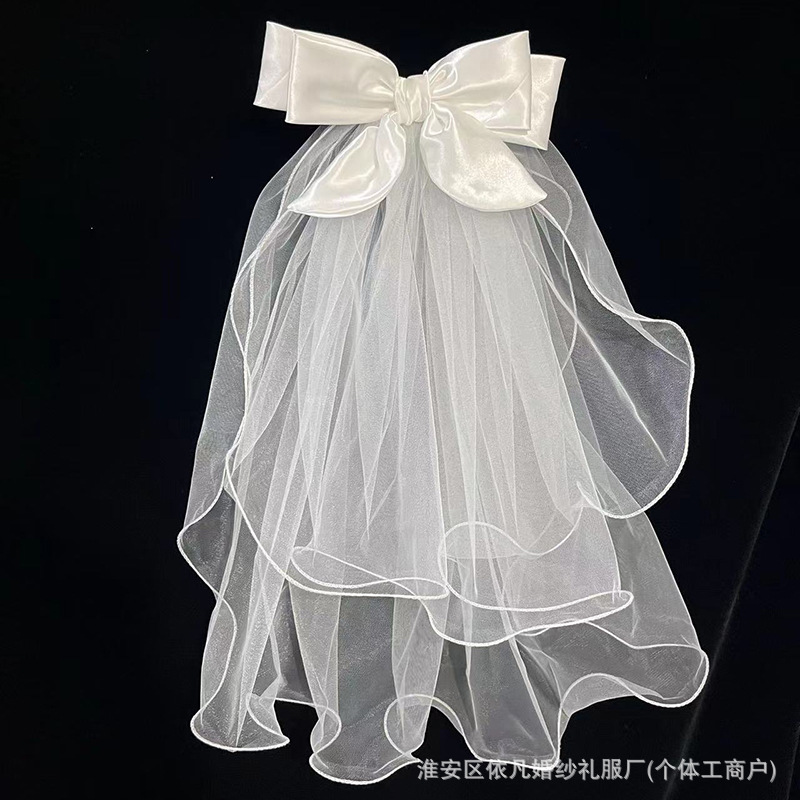 Короткая вуаль для невесты, свадебная фотография, регистрация, ободок с бантом