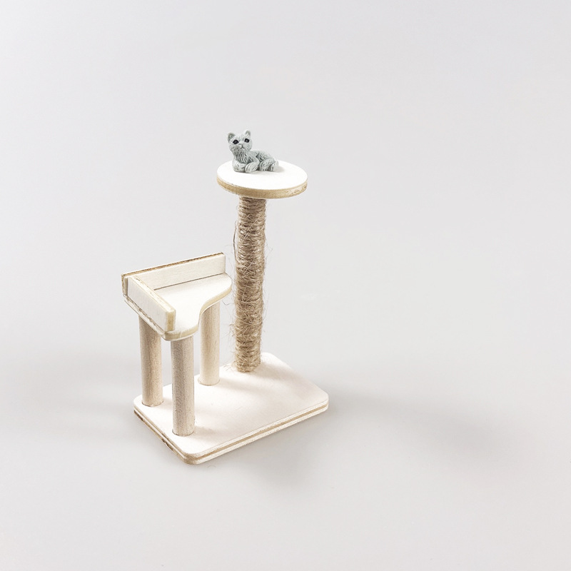 1:12Dollhouse Doll House Mini Artificial Wooden Cat Climbing Frame Cat Toy Miniature Scene Model Placement