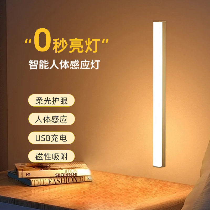 Светодиодный шкафный светильник, перезаряжаемая лента с сенсором движения, светильник для гардероба, спальни, ночник, магнитная лента