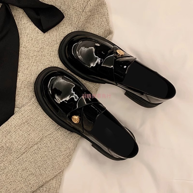 Genuine Leather Version ~ Small Gold Coin Thick-Soled Loafers for Women 2025 Autumn New Thick-Heeled Black British Style Small Leather Shoes