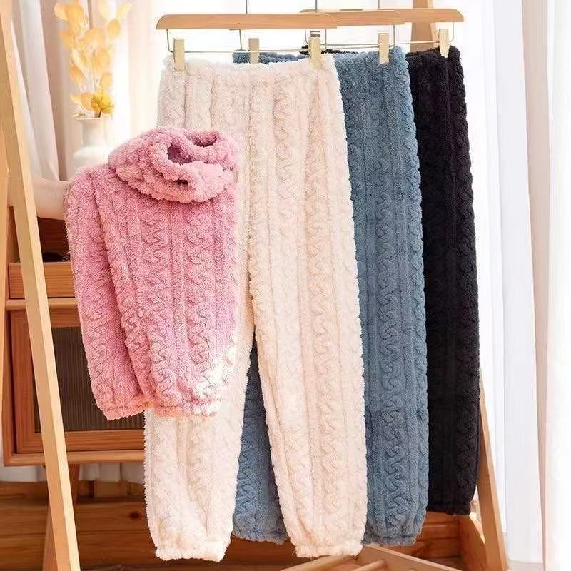 Women's Long Pajama Pants for Autumn and Winter, Coral Fleece, Thickened, Plus-Size, Fairy-Style Warm Flannel Home Pants