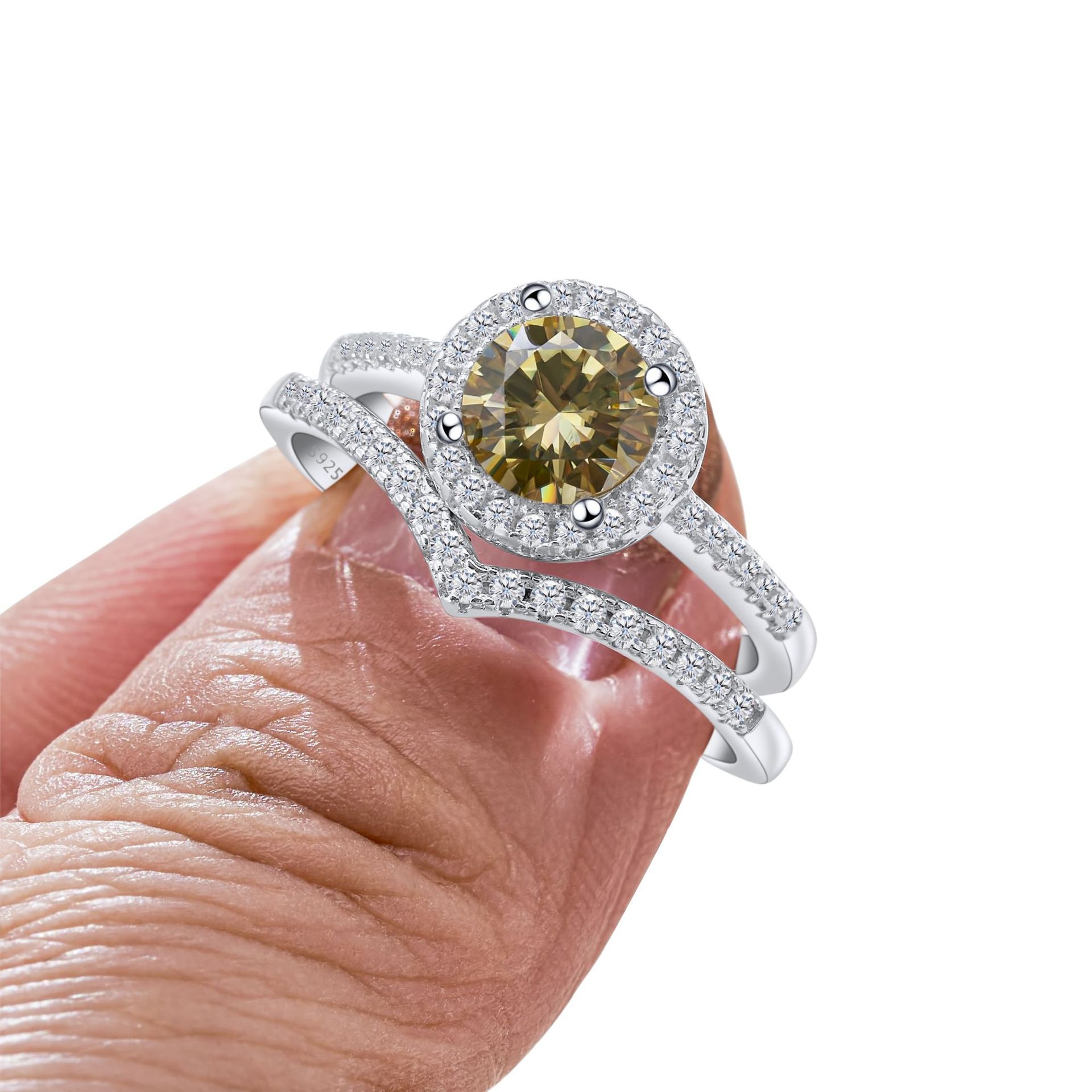 Moissanite Ring 925 Sterling Silver Women's Ring Group-Set V-Shaped Ring Set Stacked Crown Manufacturer Wholesale Supply