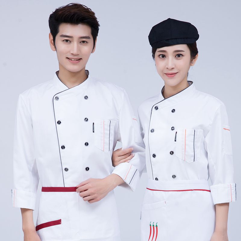 Chef Uniform Long-Sleeved Men's Autumn and Winter Clothing Hotel Catering School Kindergarten Canteen Restaurant Back Kitchen Short-Sleeved Overalls