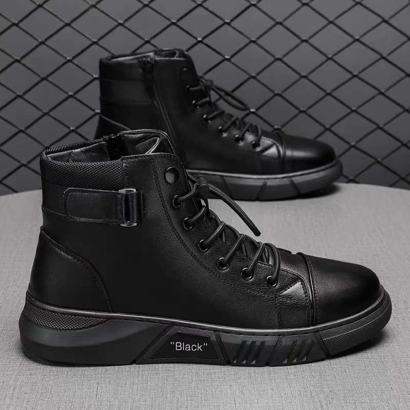 Autumn Men's Shoes New High-top Martin Boots Men's Casual Leather Boots Fashionable All-match British Retro Platform Short Boots