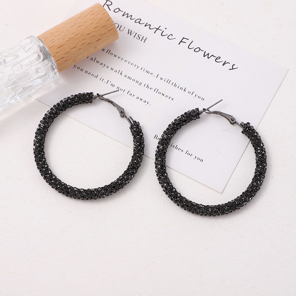 5.0cm Starry Sky Diamond-Encrusted Welded Copper Claw Chain Welded C-Shaped Hoop Earring Earrings, Exquisite Chic Style
