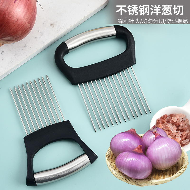 304 Stainless Steel Meat Tenderizer Needle for Slicing Lemons, Meat Tenderizing Needle, Onion Fork, Vegetable Cutter Holder, Hand Protection Tool
