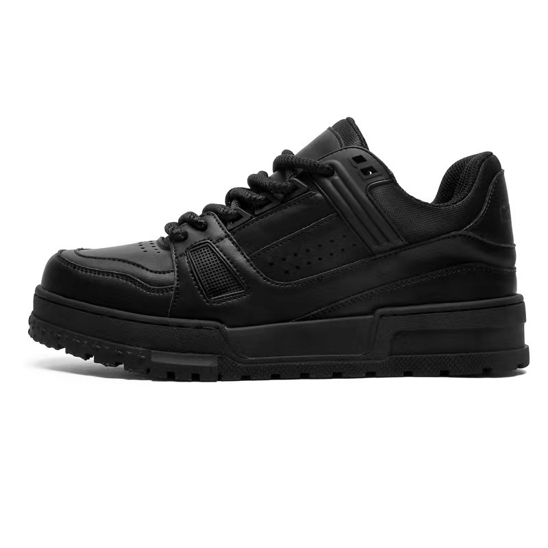 Black Warrior Men's Shoes Spring Trendy Versatile Sports Casual Pure Black Low-Top Sneakers Thick-Soled Height-Increasing Trendy Shoes