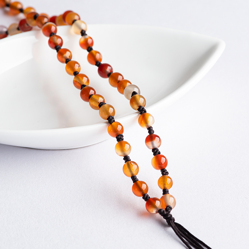 Natural red agate bead chain pendant woven lanyard round bead sweater chain men's and women's jade necklace direct wholesale
