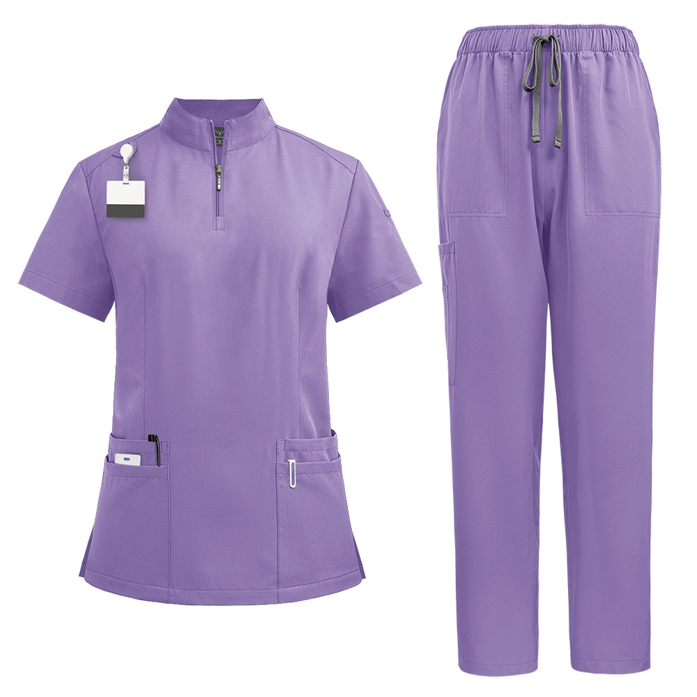 Vertical Collar Zipper Doctor Nurse Work Uniform Surgical Clothes Surgical Clothes Hand-washing Clothes Operating Room Straight Pants Solid Color