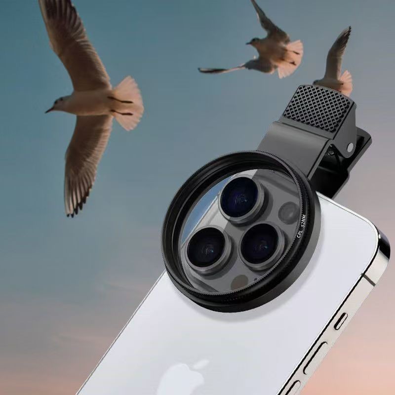 Оптовая продажа поляризационного HD фильтра 52мм/67мм для мобильной фотографии с зажимом CPL для устранения отражений