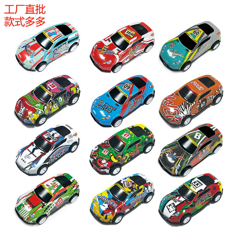 Cross-Border Mini Alloy Racing Iron Car Children's Pull-Back Racing Car Multi-Style Simulation Cartoon Car Wholesale