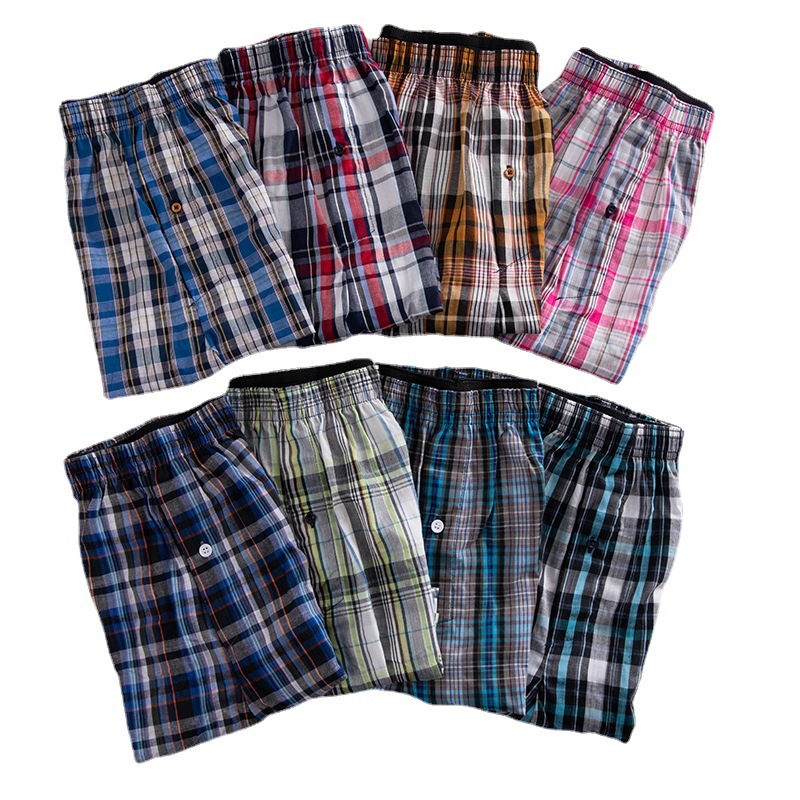 Men's Arrow Pants Home Underwear Wholesale Cotton Woven Plaid Boxer Briefs Summer Beach Pants Loose Boxer Shorts