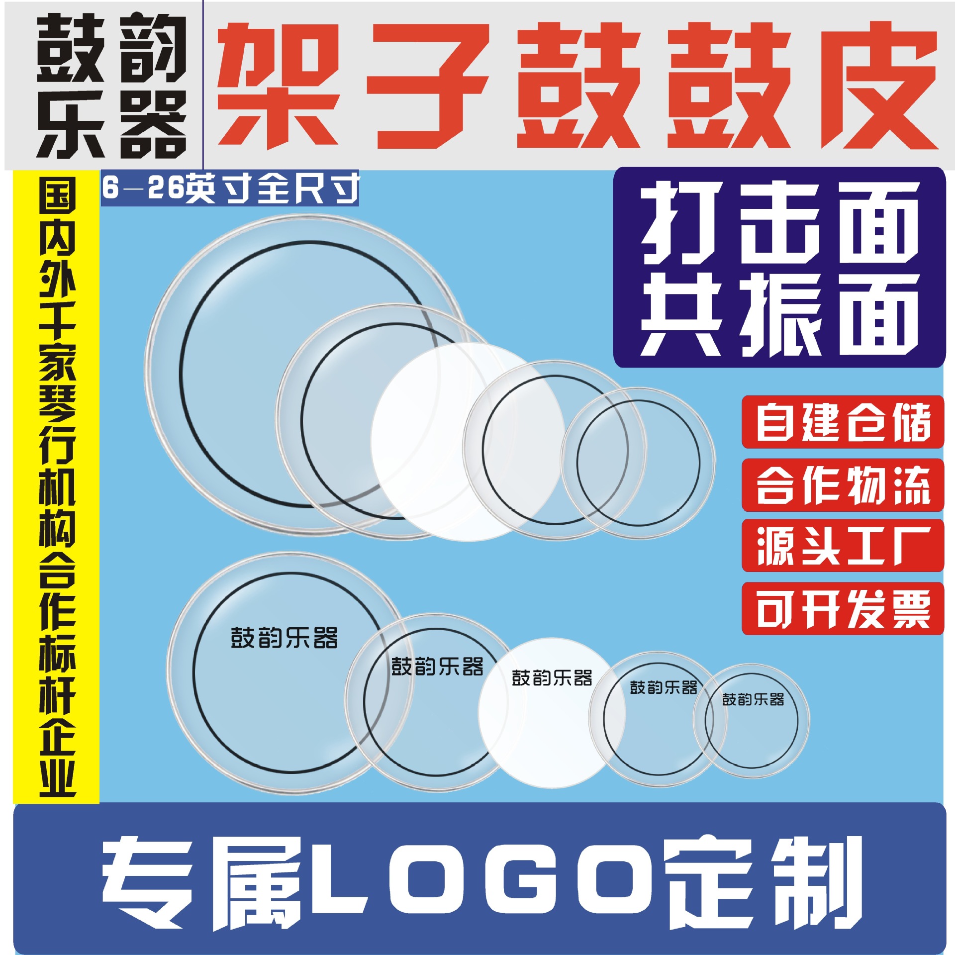 Мембрана для джазового барабана, двойная масляная мембрана, резонирующая поверхность, логотип барабана