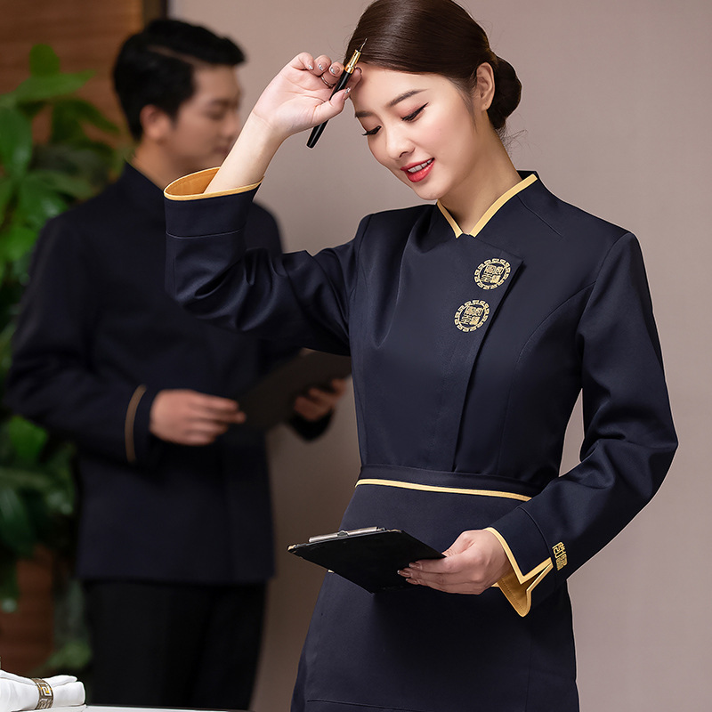 Waiter Work Clothes Women's Long-Sleeved New Chinese Style Hotel Restaurant Catering Restaurant Hotel Front Desk Hot Pot Restaurant Autumn and Winter Clothing