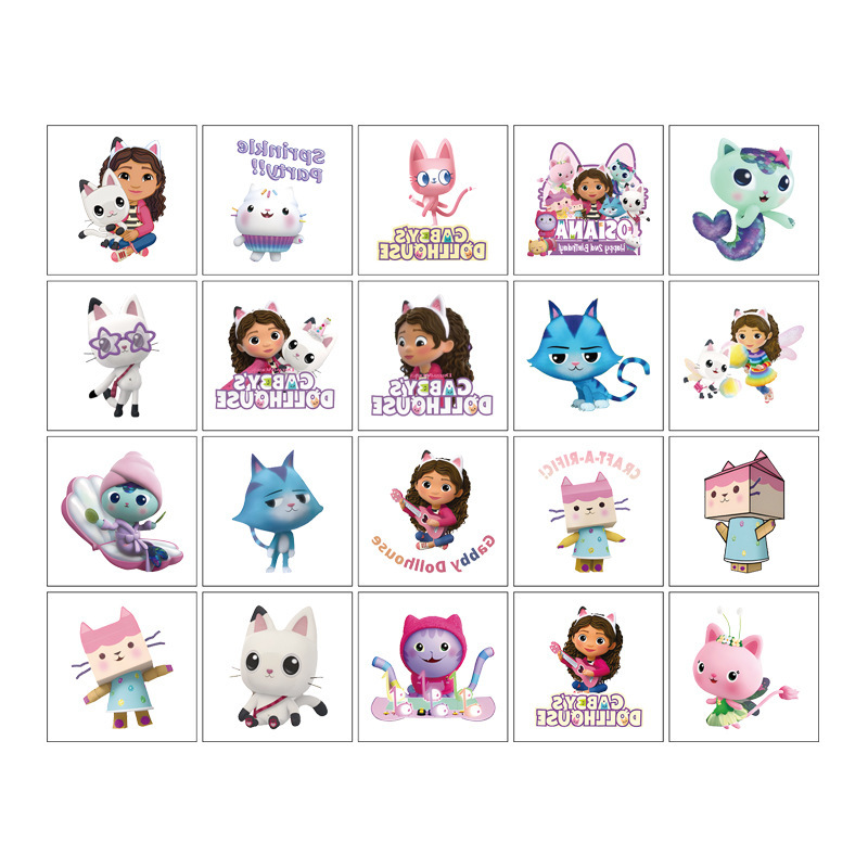5X5Cm Gabby's Dollhouse Game Tattoo Stickers 20 Cartoon Tattoo Stickers Water Transfer Disposable Stickers