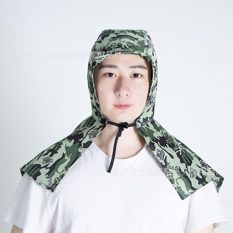 Camouflage Lace-Up Shawl Hat, Dust-Proof, Work Dust Protection, Labor Protection Cloth, Denim Pullover Hat, Thickened Protection