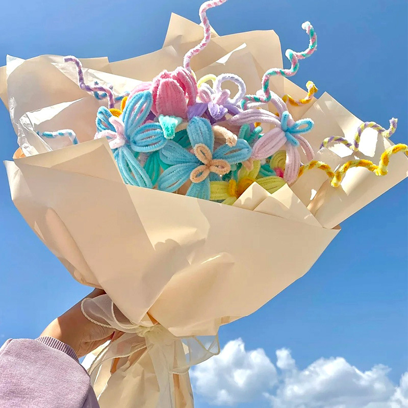 Mixed Color Hair Root DIY Materials Kidsren's Educational Toys Tops Velvet Strips Kindergarten Handmade Twist Stick Bouquet Wholesale