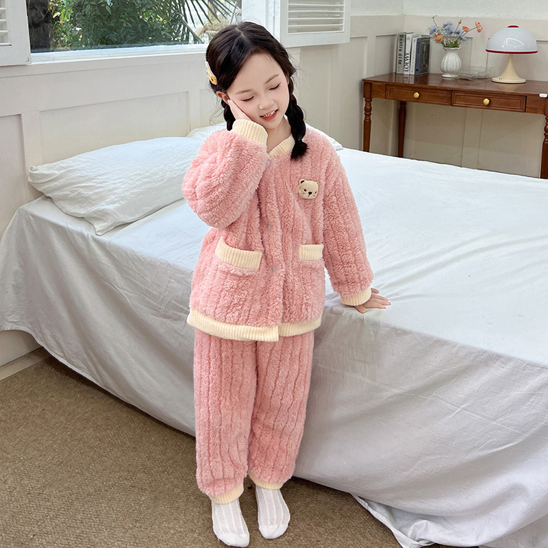 Children's Doll Home Clothes suit Boys and Girls Baby Children's Cotton Shushed Velvet Family Pajamas Thickened Warm Two-piece Set