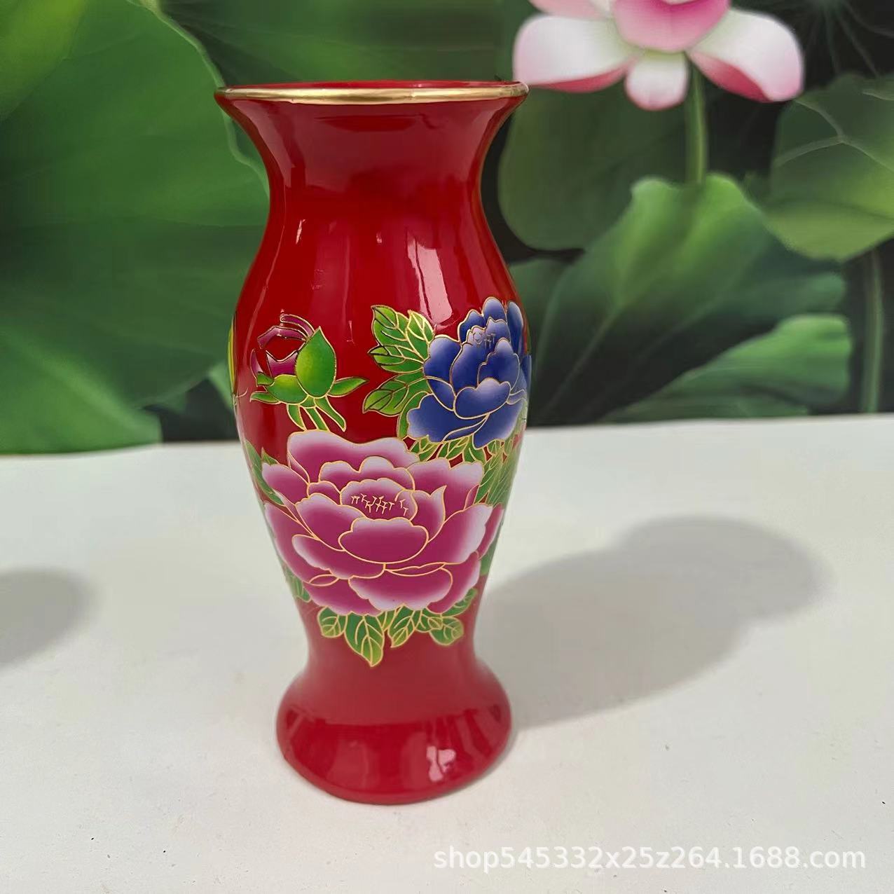 6 Inch Chinese Red Ceramic Vase Ornaments Counter Decorative Buddha Articles Decoration Flower Arranging Apparatus