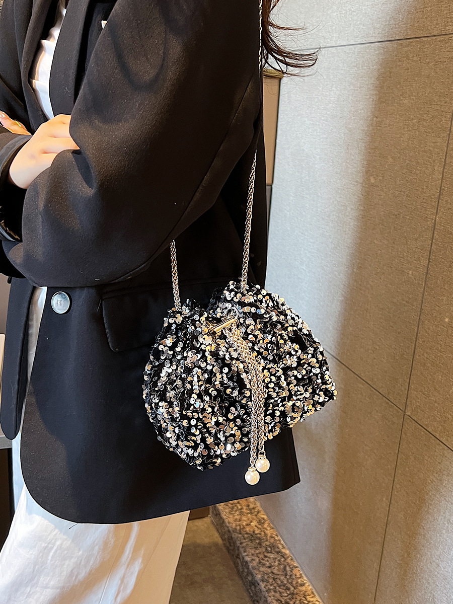 Fashionable Personalized Sequin Bag for Women 2025 New Korean Style Bucket Bag, Stylish Shoulder Bag, Trendy Cross-Body Evening Bag
