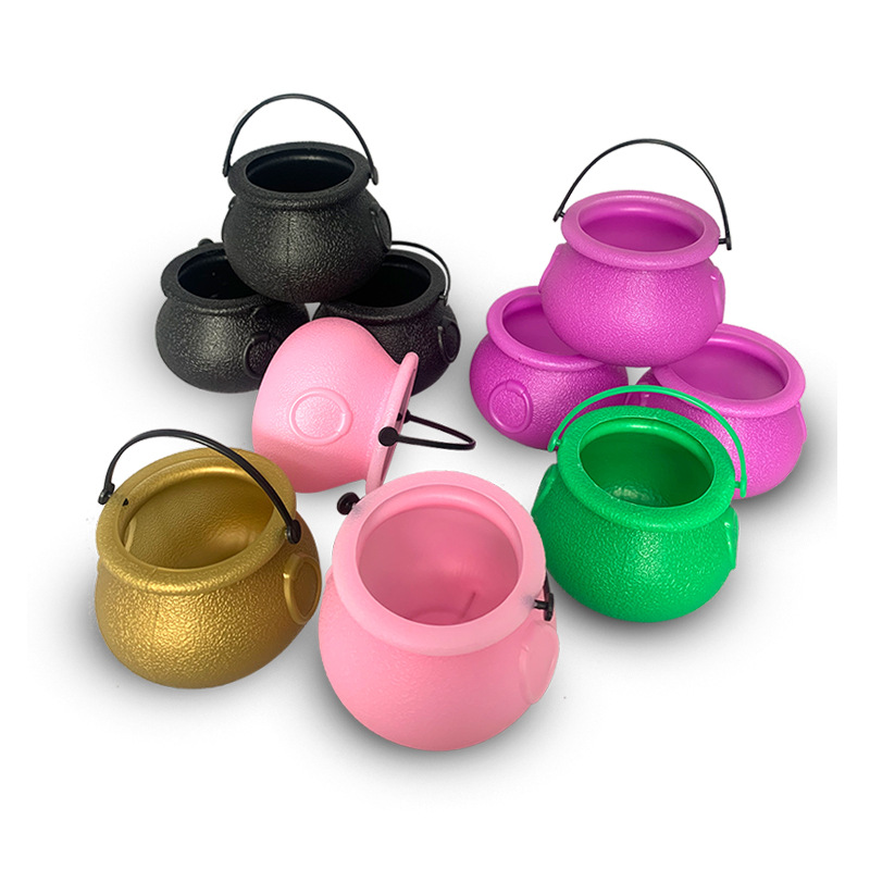 Cross-Border Halloween 7cm Black Portable Witch Pumpkin Lantern Flame Candy Bucket Performance Decoration Props in Stock