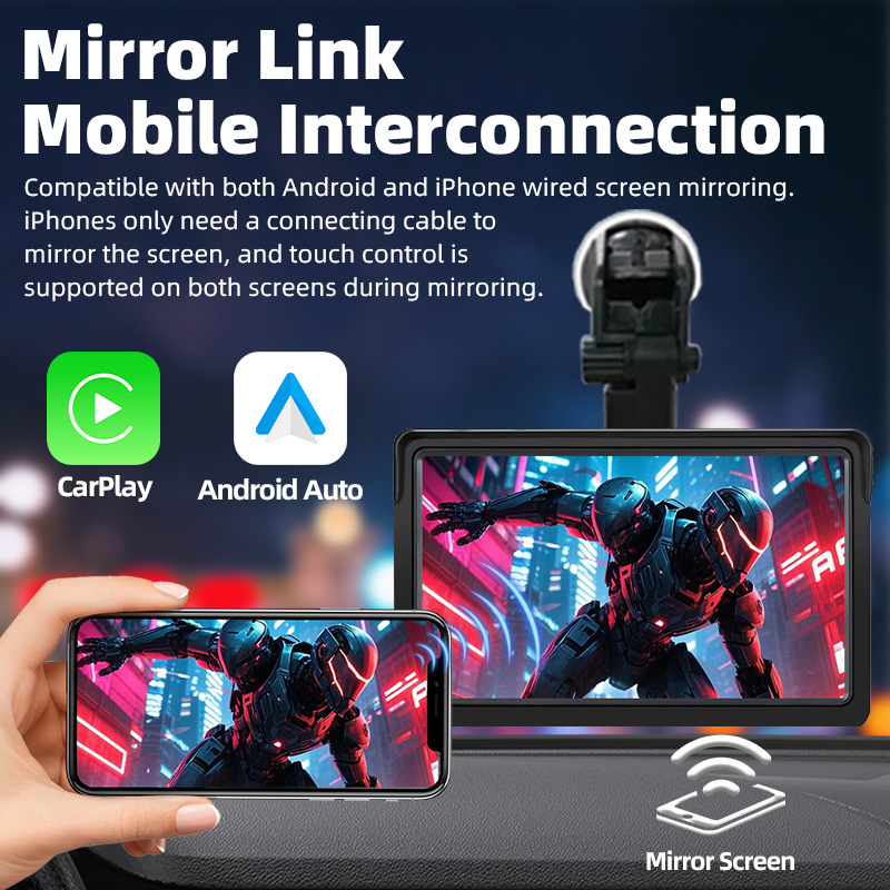 7inch Wireless Carplay Portable Screen Bluetooth Fm Player Mp5 Wireless Auto Screen Projection Navigation Reversing Image