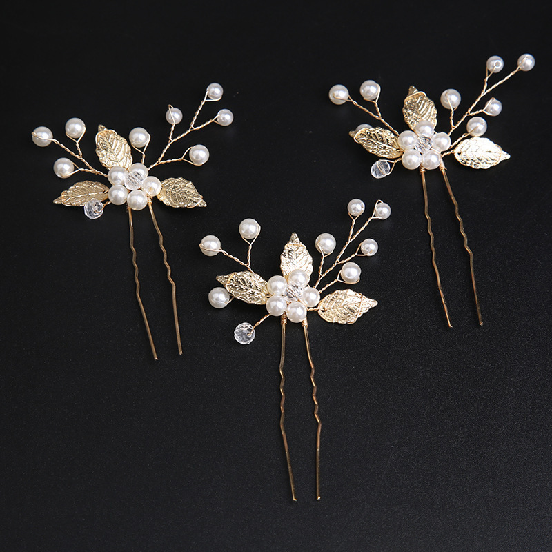 Amazon Golden Leaf Hair Fork Headdress Handmade Bridal Crown Headdress Flower Comb Hair Accessories New Jewelry