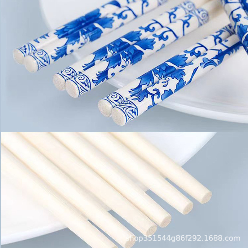 Blue and white porcelain chopsticks printed bamboo chopsticks manufacturers wholesale household hotel restaurant takeaway disposable chopsticks in large quantities