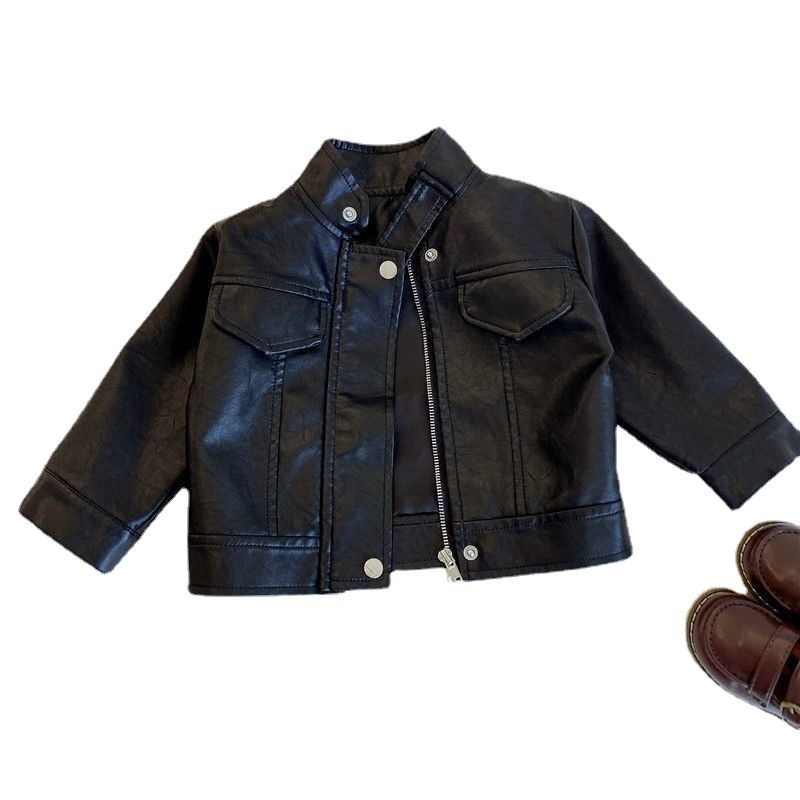 6356 Children's Motorcycle Leather Jacket New Spring Autumn and Winter Girls' Jacket Boys' Stylist Coat Short Leather Coat