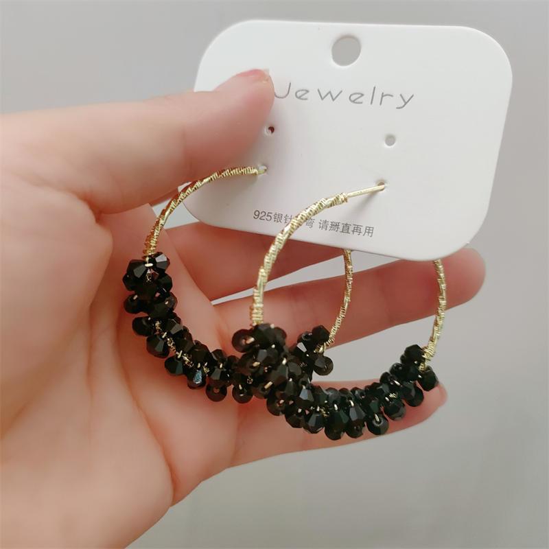 Sweet and Super Fairy Crystal Wrapped Large Hoop Earrings Korean New Trendy High-End Design Large Hoop Earrings