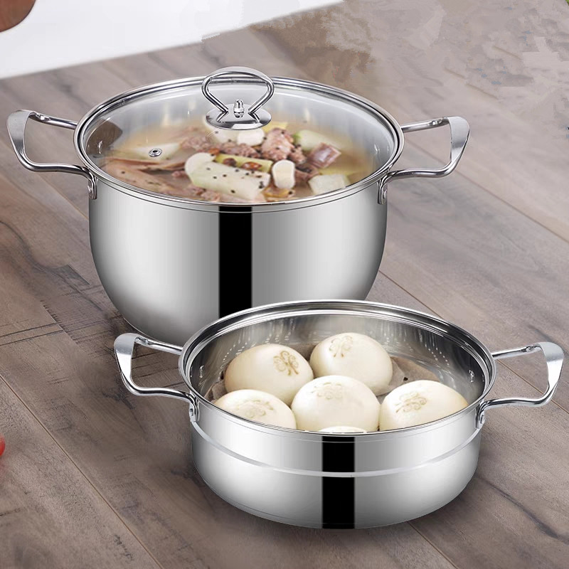 A generation of stainless steel handle shaguang food soup steamer gift pot Korean double ear soup pot non-magnetic single handle pot