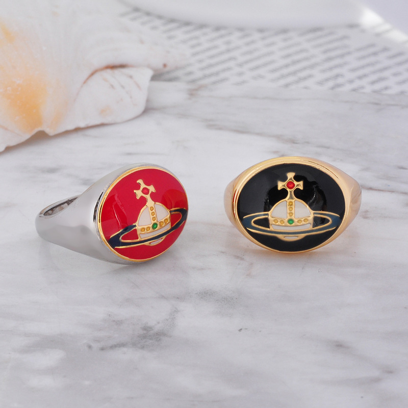 Кольцо Сатурн с эмалевой пряжкой, европейский и американский стиль, легкая роскошь, ретро стиль