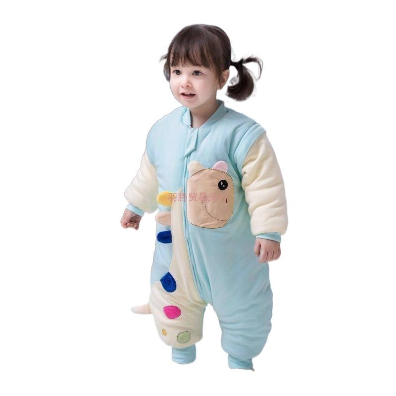 Children's Cartoon Anti-Kick Quilt Detachable Sleeve Sleeping Bag Baby Autumn and Winter Thickeneded Pure Cotton Split-Leg Male and Female Baby One-Piece Pajamas