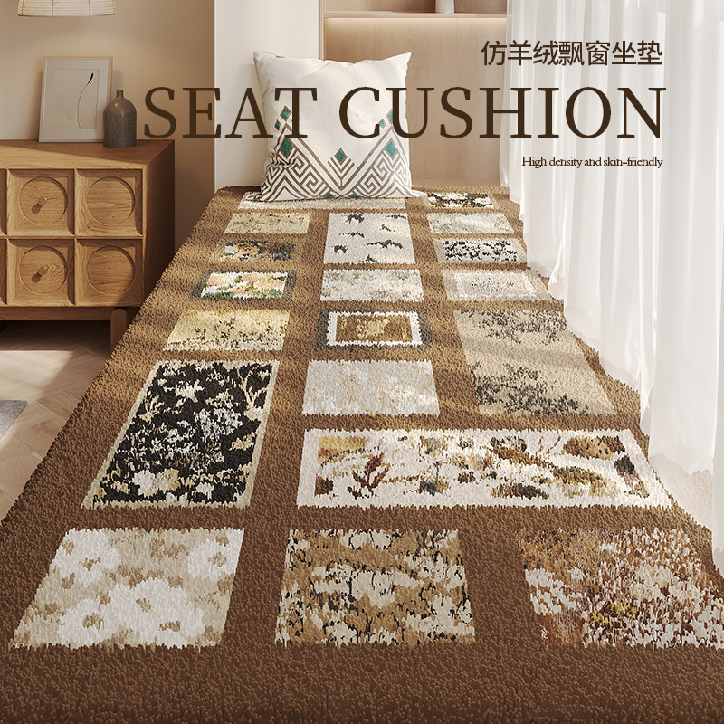 Imitation Cashmere Bay Window Mat, Simple Bedroom Bedside Blanket, Plush Four-Season Universal Balcony Carpet, Tatami Thickened Cushion
