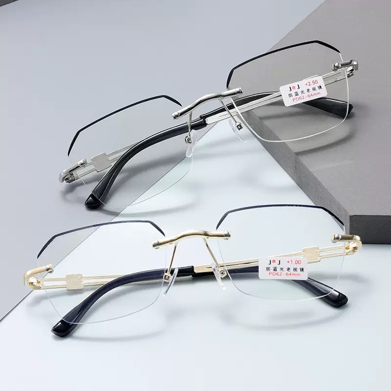 New frameless cut border blue light reading glasses trembles the same fashion middle-aged and old age show young high-definition reading glasses