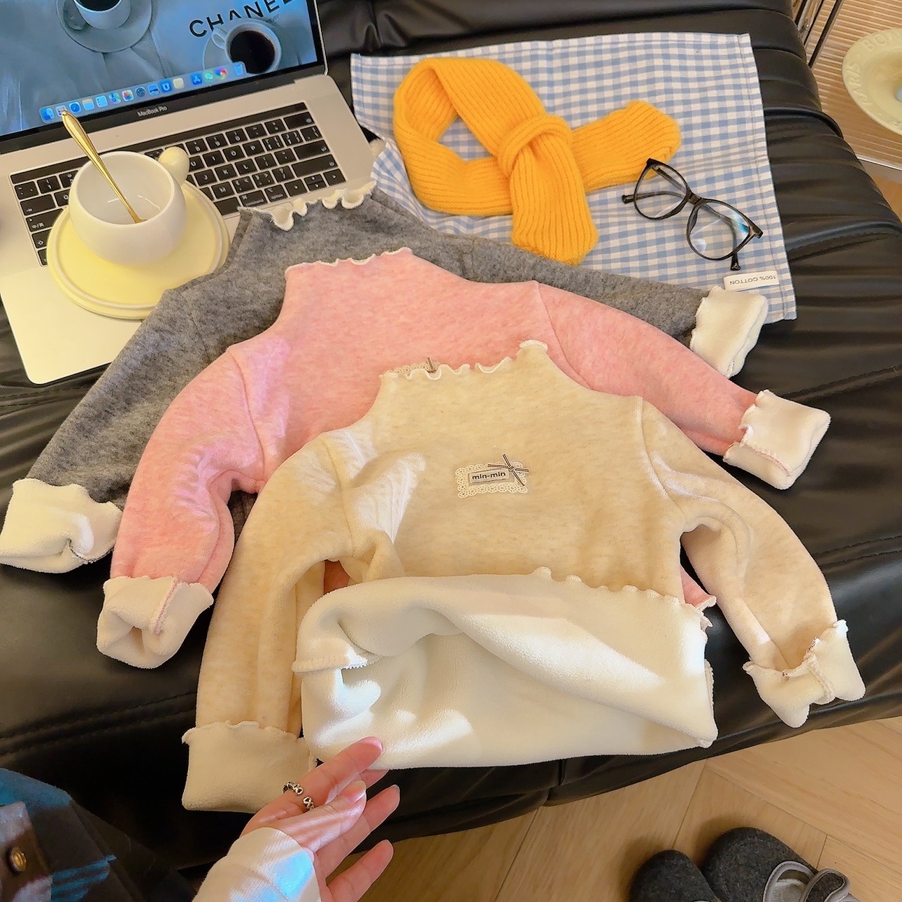 Children's Base Layer Wool Silk Thickened Base Layer Girls' Koala Fleece Thickened Honey Bud Top Round Neck Warm Wholesale