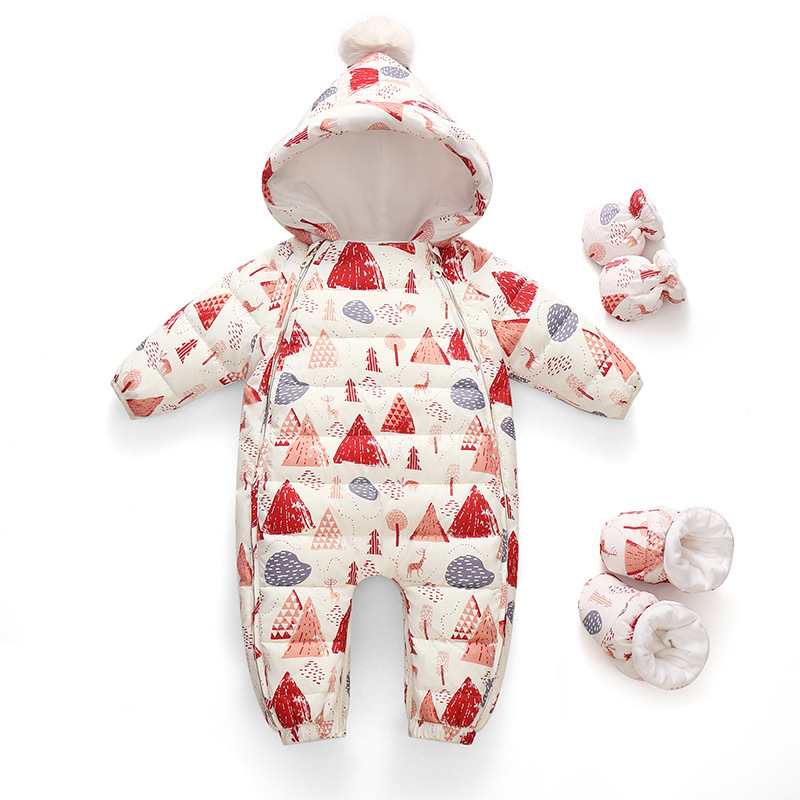 Baby Down Jacket All-in-one Neonatal Thickened Out-of-home Holding Clothes for Boys and Girls Baby fleece-lined Cartoon Clothes for Climbing Clothes for Winter