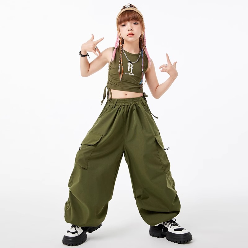 Girls' Jazz Dance Costume Coil Pants Performance Clothes suit Summer Children's Hip-hop Jazz Costume