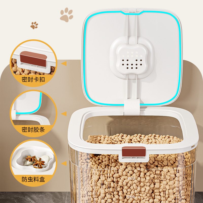Dog Food Bucket Cat Food Storage Bucket Moisture-proof Sealed Tank Coarse Grain Storage Box Rice Bucket Pet Food Bucket Moisture-proof Cat Food Box