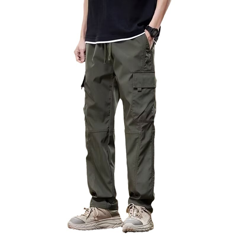 American-Style Straight-Leg Cargo Pants for Men, Autumn and Winter, Loose Fit, Multi-Pocket Men's Pants, Casual Pants, Long Pants, Fleece-Lined, Wear-Resistant
