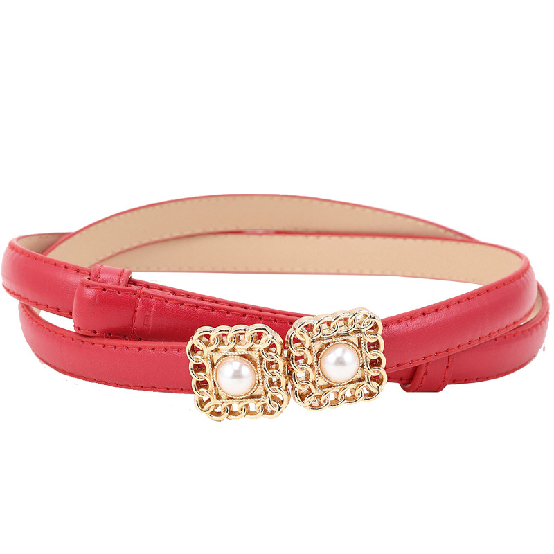 Women's vintage chain pearl belt Women's metal buckle buckle thin belt decorative coat shirt dress