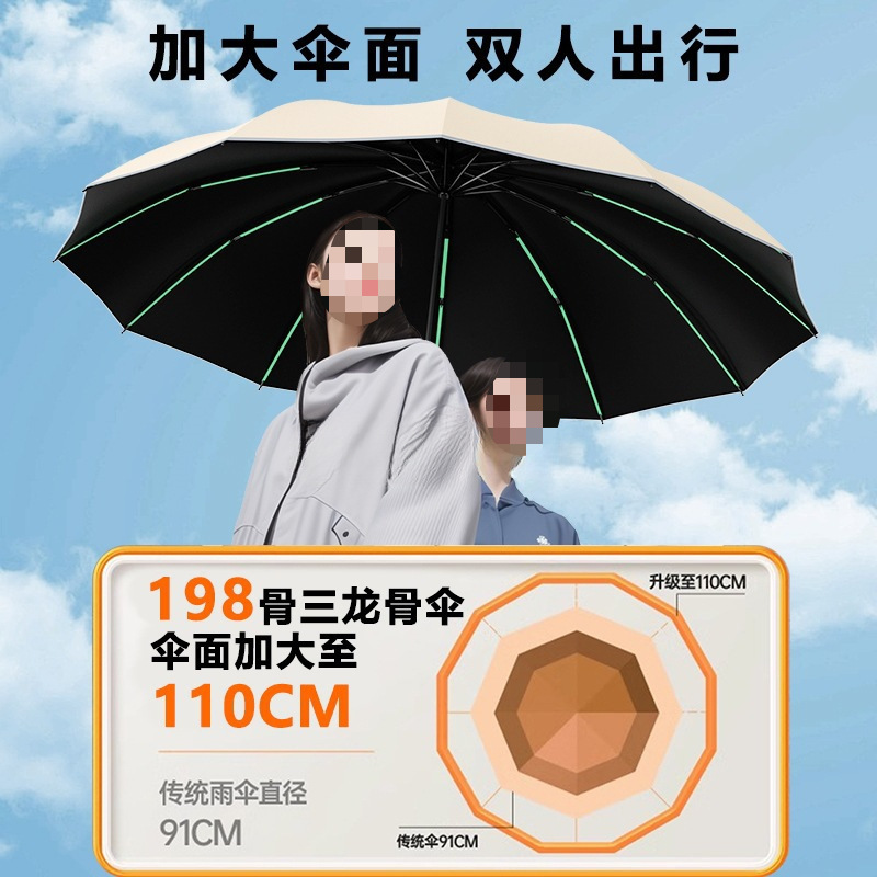 Fully Automatic Umbrella for Women and Men, Rain or Shine, Plus Size Reinforced Sun Protection and Uv Protection Folding Sun Umbrella