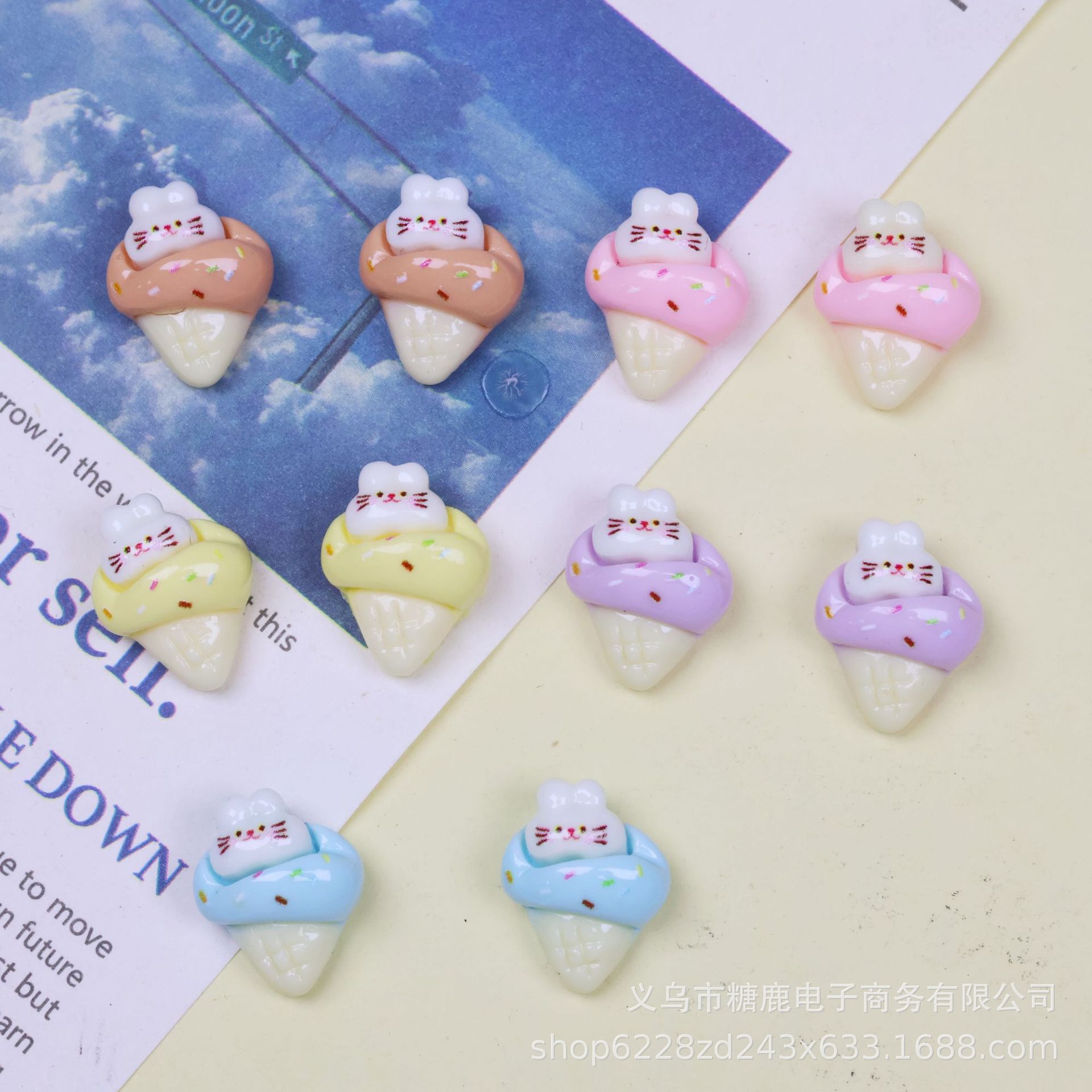 Mini Glossy Bunny Ice Cream Resin Accessories Cream Glue DIY Mobile Phone Case Hair Accessories Refrigerator Magnet Nail Art Batch