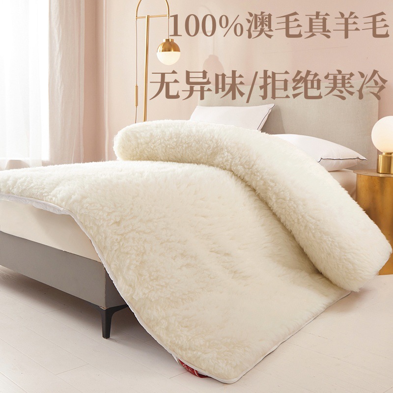 100% Real Wool Mattress Mattress Mattress Autumn and Winter Warm Moisture-proof Lamb Fleece Soft Cushion Foldable Student Double Cushion Quilt