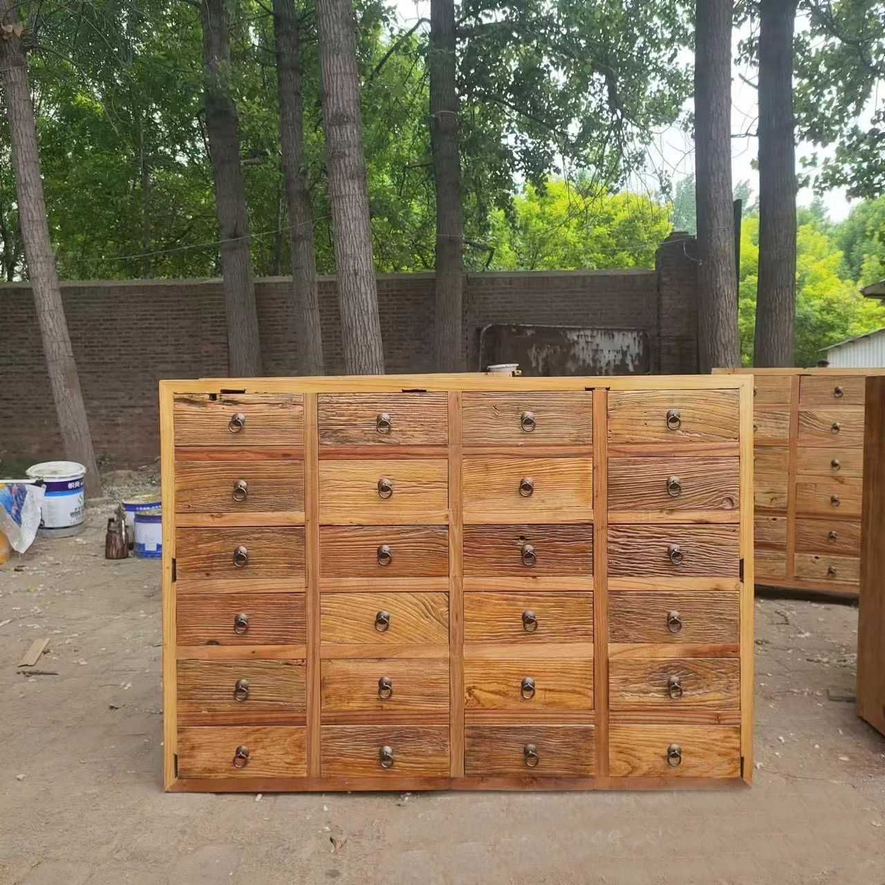 Old Elm Chinese Medicine Cabinet Multi-Compartment Cabinet Classical Chinese Medicinal Material Display Cabinet Weathered Old Door Panel Solid Wood Cabinet Manufacturer