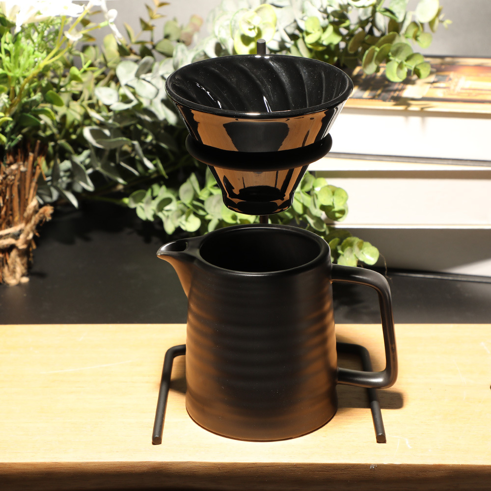 American Coffee Hand Dripping Black Ceramic Sharing Pot Filter Cup Household Commercial suit Coffee Pot for 2 People