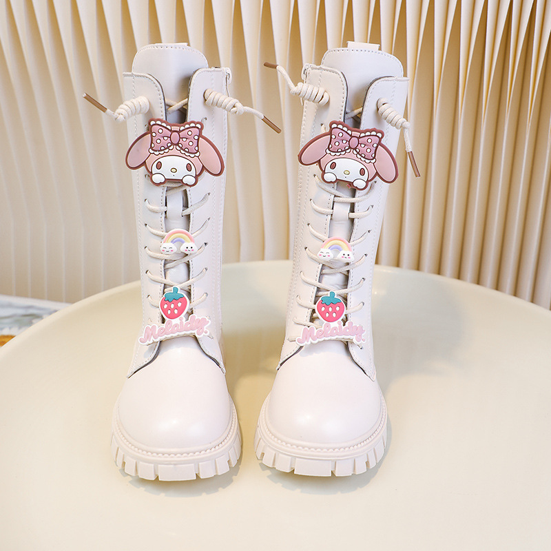 Girls' Kuromi Boots Autumn and Winter 2025 New Boots Fleece-Lined Boots Kidsren's High Boots Princess Leather Boots