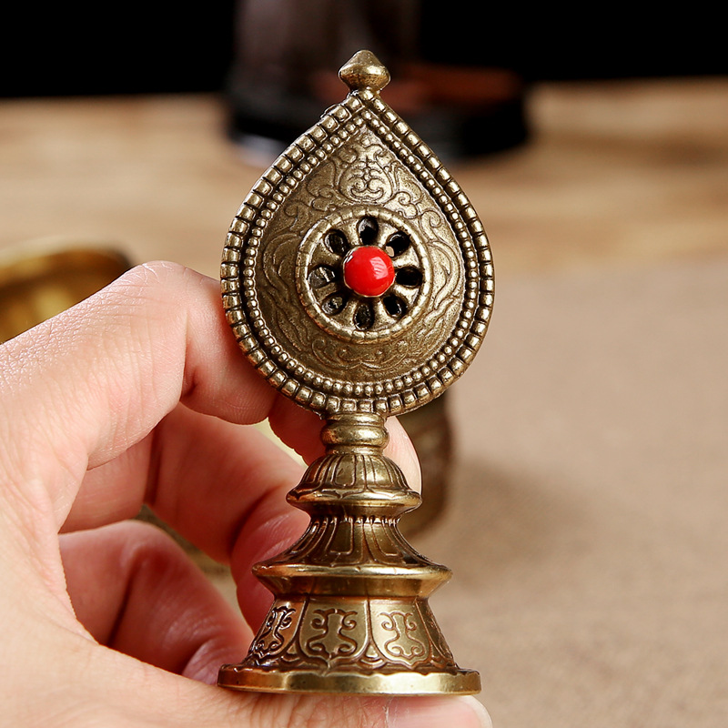 Brass Xizang-Style Mandala Plate for Offering, Nepalese-Style Mandala Plate with Eight Auspicious Symbols for Home Altar Decoration