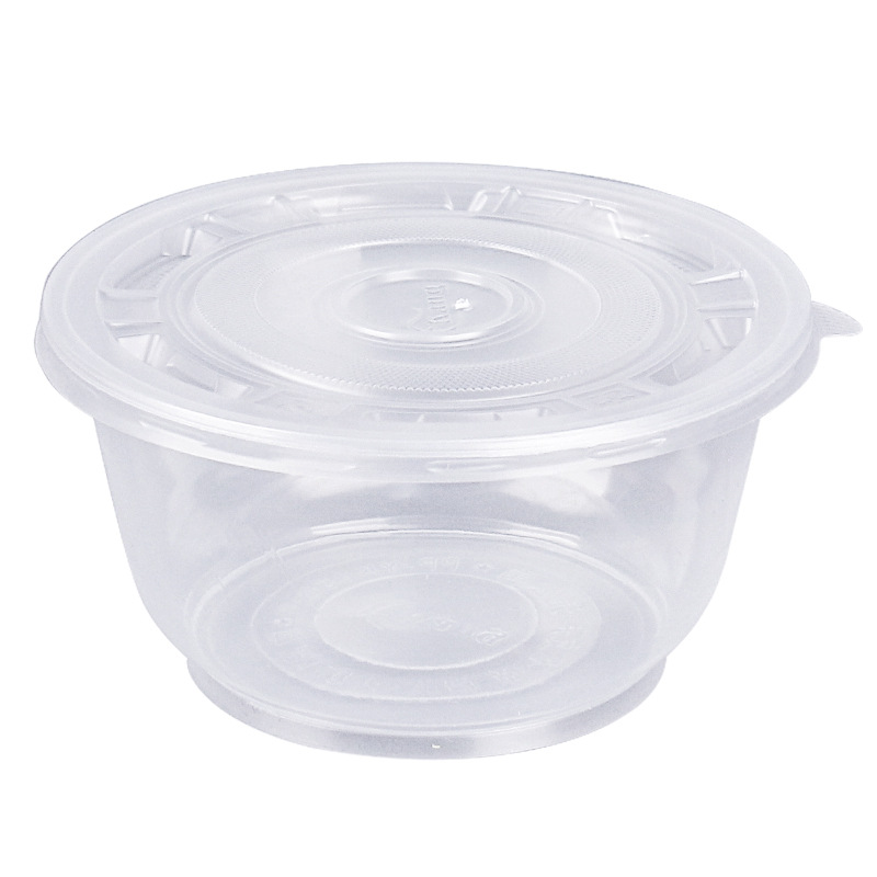 Disposable bowl round lunch box transparent thickened plastic bowl stall takeaway packing box ice powder soup noodles with lid full box